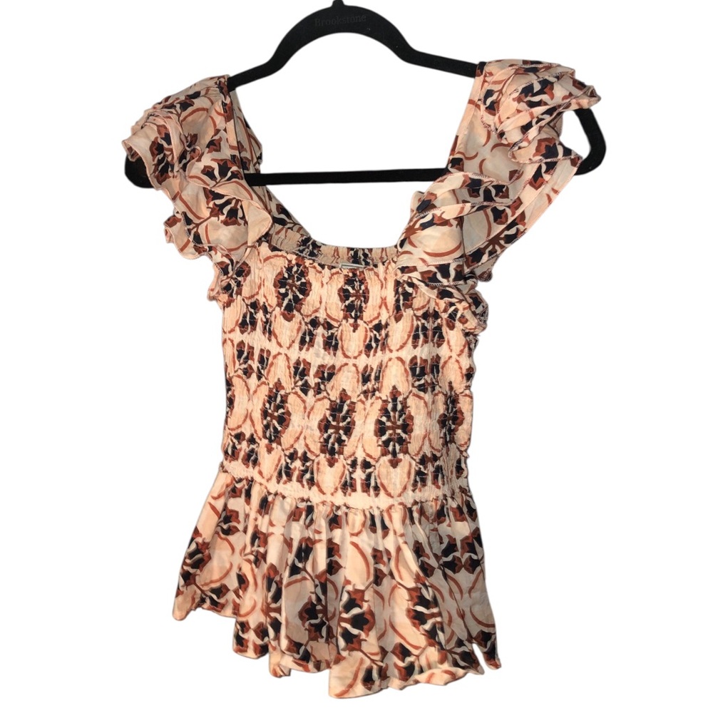 Mille Resort & Travel Peach Floral Smocked Cotton Summer Ruffle Travel Camisole